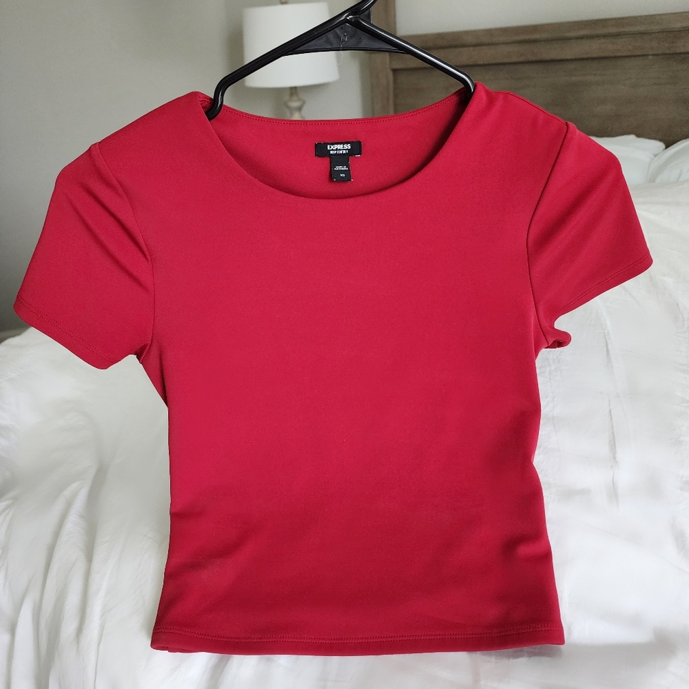 Express XS Body Contour Crop Top Red Shirt High Compression